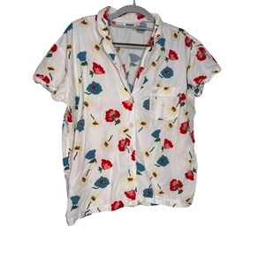 Sleepy Jones white floral print short sleeve button‎ down pajama top